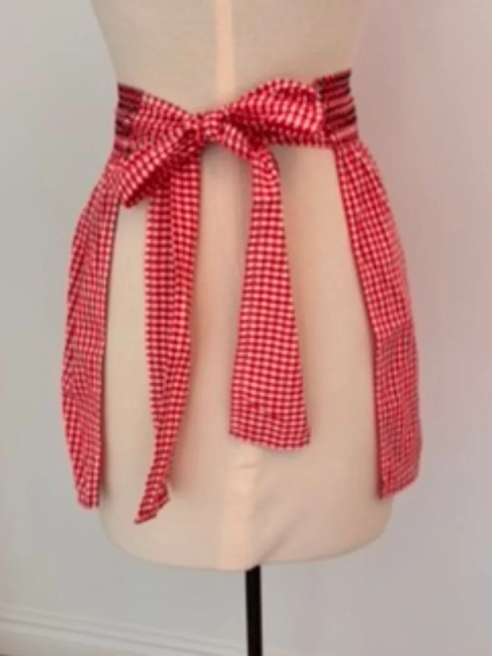 Vintage red and white gingham waist apron with cross stitch